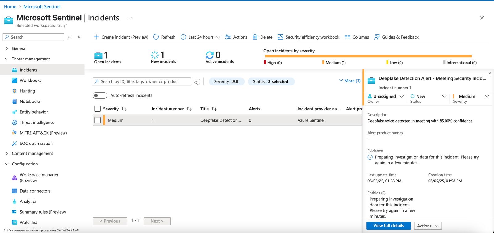 Truly deepfake detection integration with Microsoft Sentinel SIEM